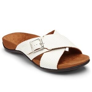 Vionic Dorie Women's Slide Sandal, White Snake. Size 7